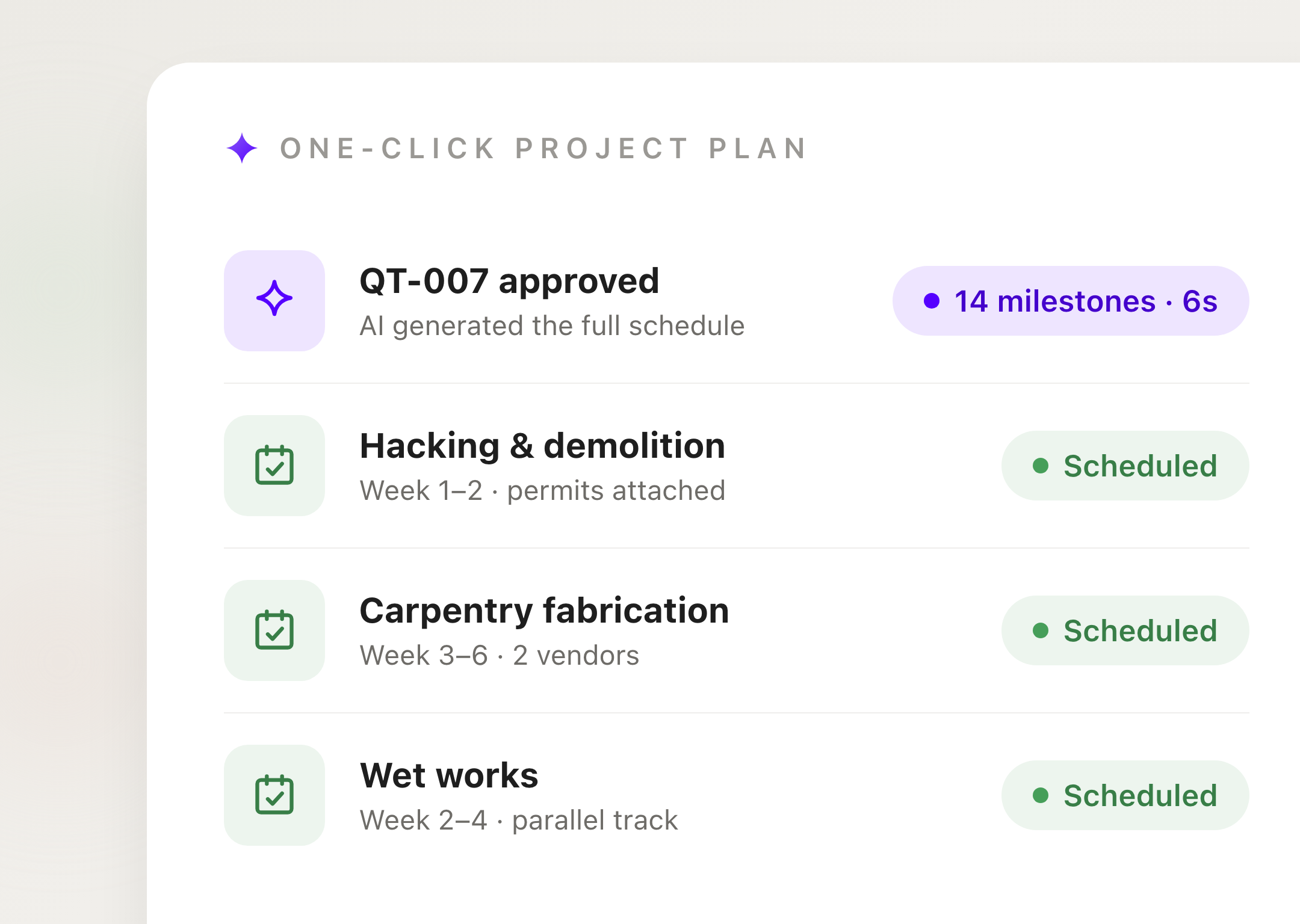 One-click project plan